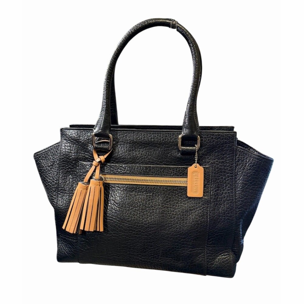 Coach Legacy Candace Carryall Black Satchel Top Zip With Tassel Pebbled Leather